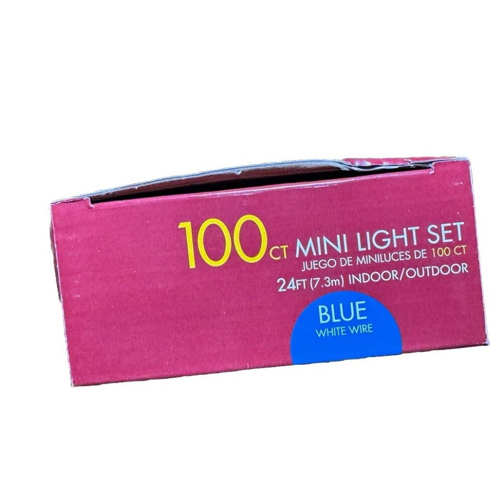 100 Ct Blue Mini Light Set With White Wire Indoor/Outdoor 24Ft String Connectabl - Picture 4 of 4